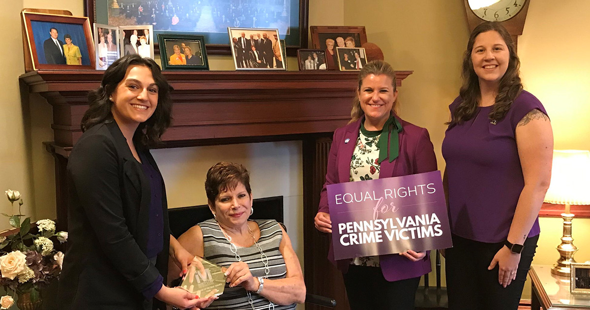Pictured, left to right: Caitlin Collis (Marsy's Law for PA); Sen. Tartaglione, Jennifer Storm (Commonwealth Victim Advocate); Becca Zelner (Marsy's Law for PA)