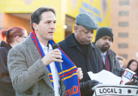 January 8, 2020: Senate Democrats stood at sunrise today with House colleagues, parents, teachers and city officials outside Carnell Elementary School to decry the continued contamination of Philadelphia schools and demand at least $170 million from the state’s Rainy Day Fund to remediate toxic schools. Carnell has been closed since mid-December due to asbestos contamination.