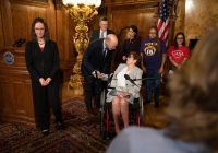 January 28, 2020:  Senator Tartaglione join the governor and workers to  call to raise Pennsylvania’s minimum wage.