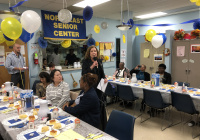 October 18, 2019:  Senator Tartaglione helped the Peter Bressi Northeast Senior Center celebrate its 35th anniversary in a big way on Friday as she announced that the center has been awarded a $100,000 grant from the state to grow its programming for seniors in the Frankford section of Philadelphia.  “This is for all the hard work that you do with such little money,” Senator Tartaglione told dozens of the center’s members during their anniversary lunch. “And you try to expand your services. So this is truly my pleasure.”