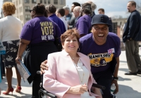 April 9, 2019: Senator Christine Tartaglione joins SEIU at state Capitol rally for better workers' rights.