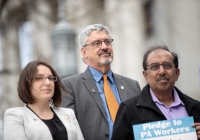 April 9, 2019: Senator Christine Tartaglione joins SEIU at state Capitol rally for better workers' rights.