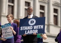 April 9, 2019: Senator Christine Tartaglione joins SEIU at state Capitol rally for better workers' rights.