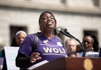 April 9, 2019: Senator Christine Tartaglione joins SEIU at state Capitol rally for better workers' rights.