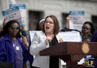 April 9, 2019: Senator Christine Tartaglione joins SEIU at state Capitol rally for better workers' rights.