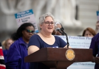 April 9, 2019: Senator Christine Tartaglione joins SEIU at state Capitol rally for better workers' rights.