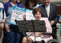 April 9, 2019: Senator Christine Tartaglione joins SEIU at state Capitol rally for better workers' rights.