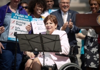 April 9, 2019: Senator Christine Tartaglione joins SEIU at state Capitol rally for better workers' rights.