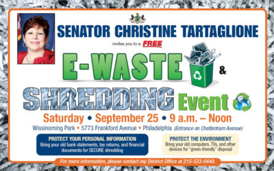 Senator Tartaglione to Host Free Document Shredding &amp; E-Recycling Event on Saturday, September 25th